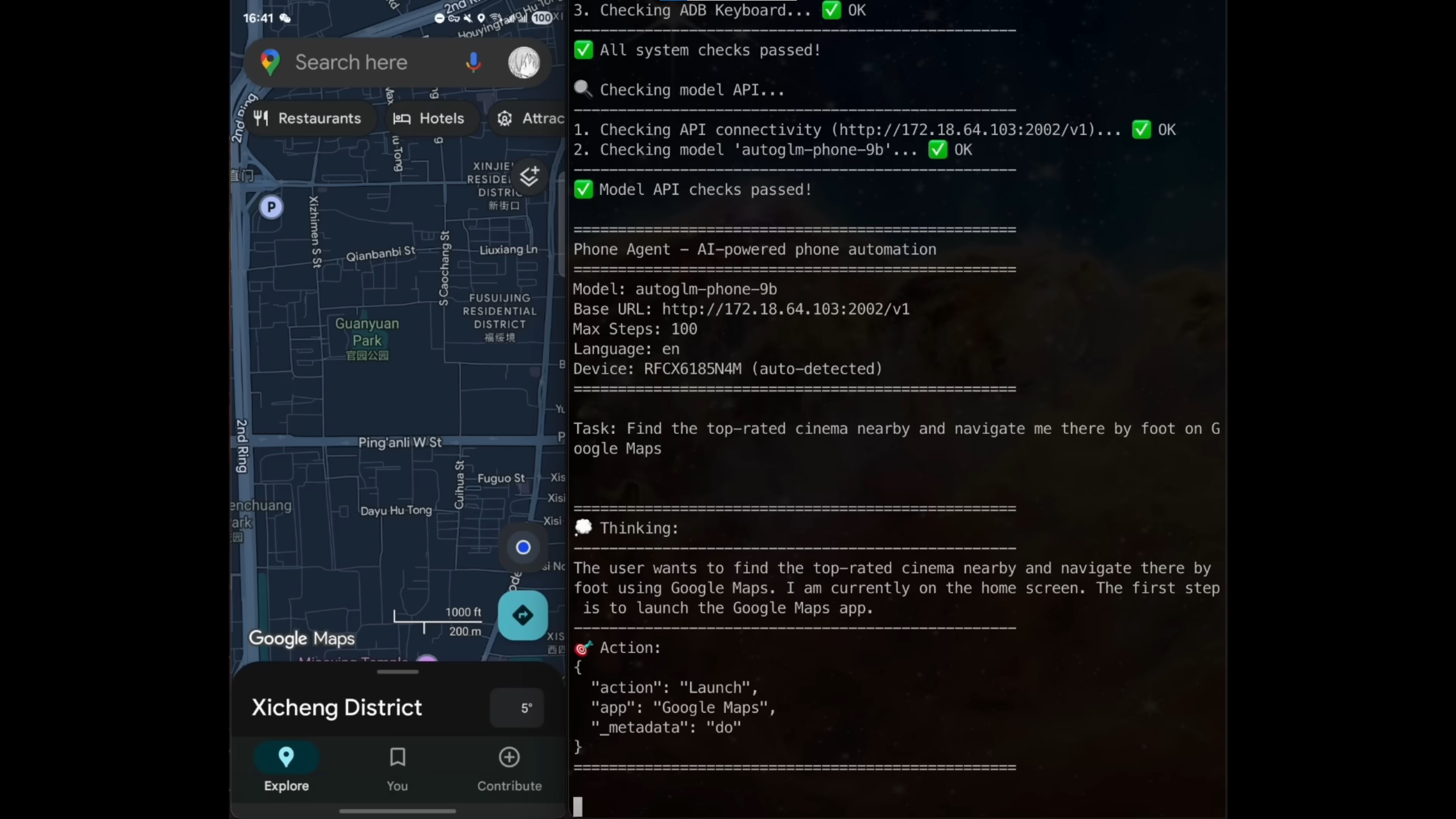 AutoGLM Agent navigiert autonom durch Google Maps und führt komplexe Aufgaben aus